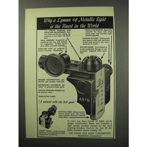 1950 Lyman 48 Metallic Sight Ad - Finest in the World