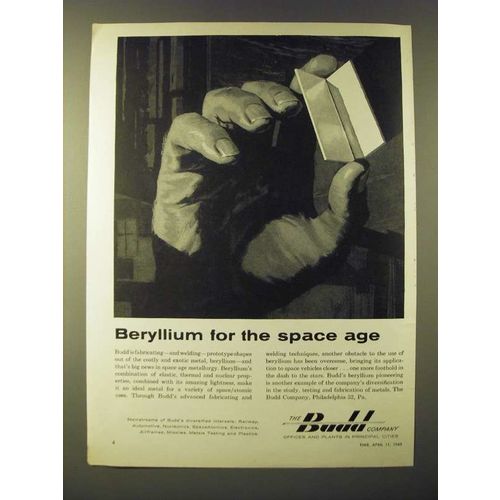 1960 Budd Company Ad - Beryllium for the space age