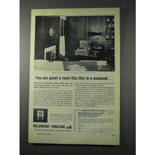 1959 Weldwood Paneling Ad - Panel Room in a Weekend