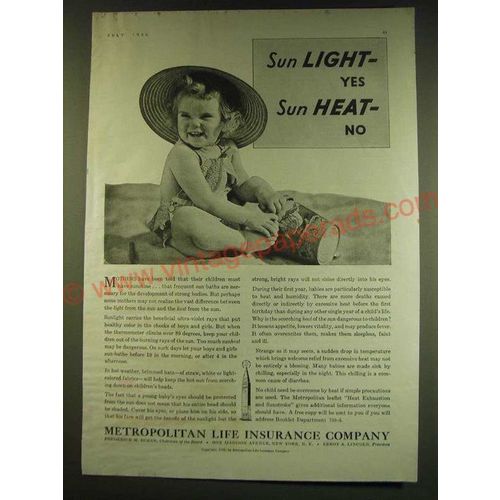1938 Metropolitan Life Insurance Ad - Sun Light - yes Sun Heat - No