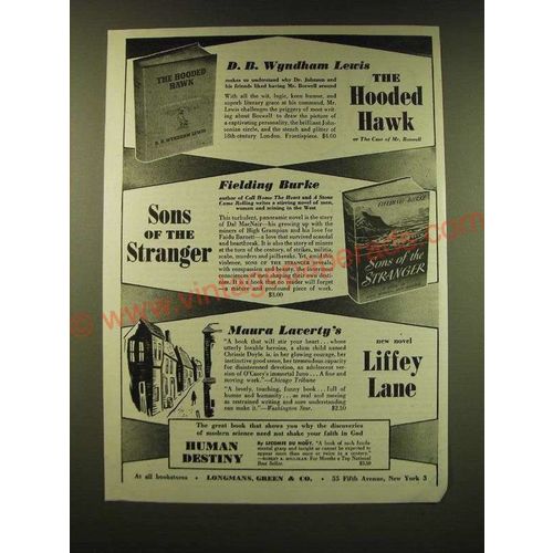1947 Longmann, Green & Co. Ad - D.B. Wyndham Lewis The Hooded Hawk