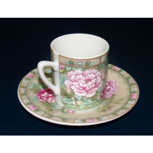 Lefton White Floral demitasse cup saucer 06970 pink flowers 1988 great condition