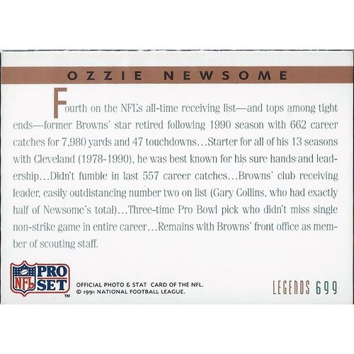 1991 Pro Set Cleveland Browns Ozzie Newsome 699