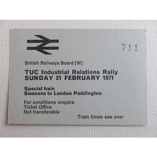 British Railways TUC Industrial Relations Rally 1971 Swansea-Paddington Ticket#1