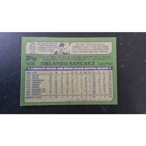 1982 Topps Card # 604 Orlando Sanchez Very Good-Excellent (4) St Louis Cardinals