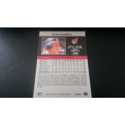 1991 Leaf Card # 316 Beau Allred Mint (9) Cleveland Indians