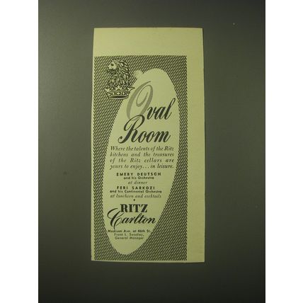 1948 Ritz Carlton Hotel Ad - Oval Room