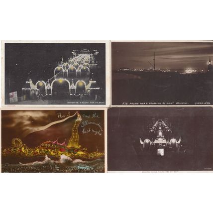 Brighton Aquarium By Night Illuminations Drunk Wonky 4x Antique Postcard s
