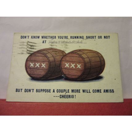 SAUCY SEASIDE POSTCARD 1927 pm BAMFORTH & CO. no 1986 beer barrels Cainscross /