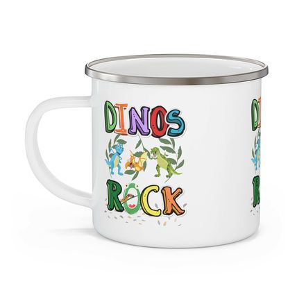 Raptor Dinosaurs Dinos Rock this Place Enamel Campfire 12oz Stainless Steel Mug