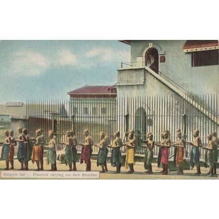 Rangoon Jail Prison India Prisoners With Breakfast Old Postcard
