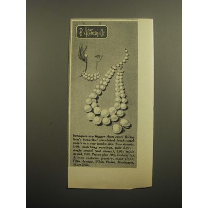 1960 B. Altman & Co. Jewelry Ad - Baroques are bigger than ever!