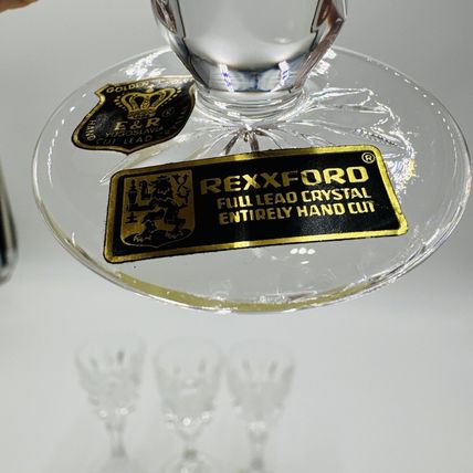 Vintage Rexxford Crystal Golden Crown E&R Yugoslavia Cordial Glasses 5in rare