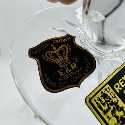 Vintage Rexxford Crystal Golden Crown E&R Yugoslavia Cordial Glasses 5in rare