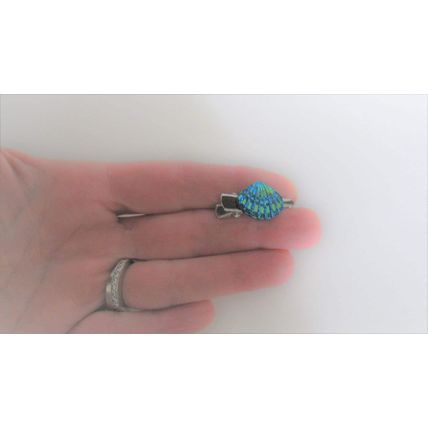 Set of two small sparkly blue green shell alligator hair pin clips for fine