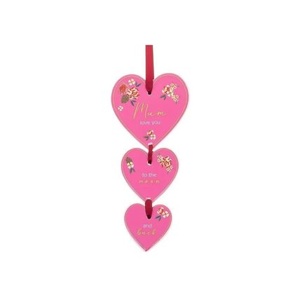 Pink Heart Hanging Plaque Mum love you to the moon and back on a Pink Ribbon