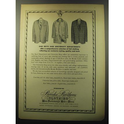 1960 Brooks Brothers Clothing Ad - Our Boys and University departments