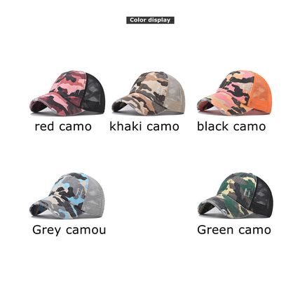 High Bun Hat Cotton Summer Sun Sport Camouflage Ponytail Baseball Cap Ladies