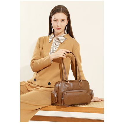 Genuine Leather Women Tote Bag Top-handle Shoulder Bag Brown