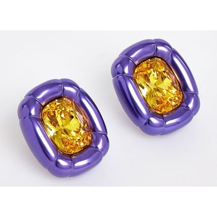 SWAROVSKI Dulcis Purple & Yellow Cushion Cut Crystal Statement Earrings BNIB