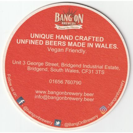 BEER MAT - BANG ON BREWERY (WALES) - BREWED FOR PLEASURE - (Cat No 001) - (2018)