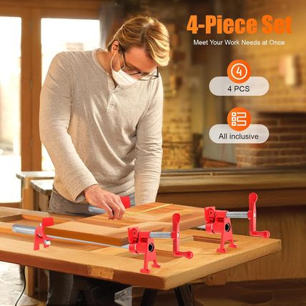3/4" Wood Gluing Pipe Clamp Set 4 Pack, Heavy Duty Cast Iron Quick Release Bar C