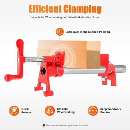 3/4" Wood Gluing Pipe Clamp Set 4 Pack, Heavy Duty Cast Iron Quick Release Bar C