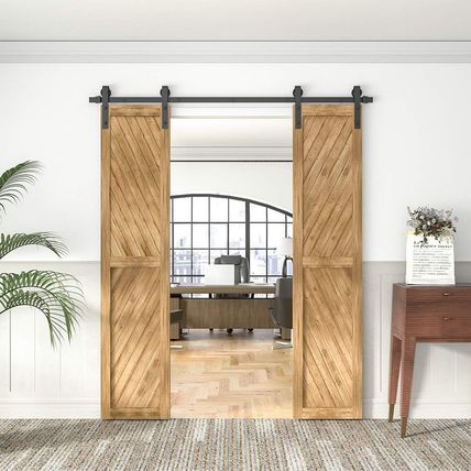 WINSOON 6FT Barn Door Hardware Kit: Double Sliding Door Hardware - Black Barn Do