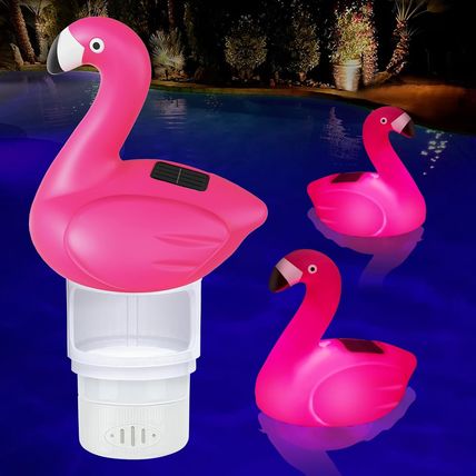 Solar Pool Chlorine Floater, 7 Inch Flamingo Chlorine Floater with Light, Glow i