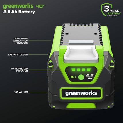 Greenworks 40V 2.5Ah Lithium-Ion Battery (Genuine Greenworks Battery / 75+ Compa