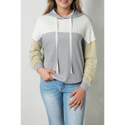 Gray Colorblock Patchwork Pullover Hoodie