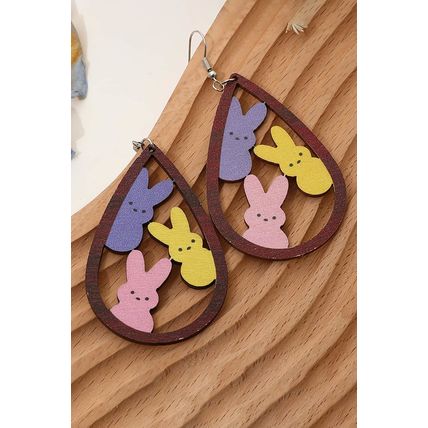 Brown Waterdrop Shape Easter Bunny Hook Earrings