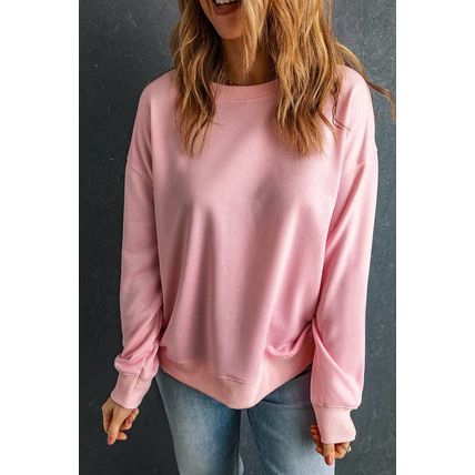 Pink Solid Classic Crewneck Pullover Sweatshirt