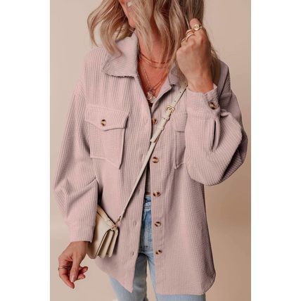 Light Pink Corduroy Flap Pocket Button Up Shacket