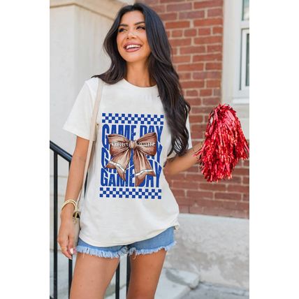 White Rugby Bowknot GAME DAY Graphic Tee