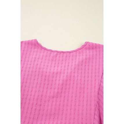 Sachet Pink Plus Size Textured Tie Split Neck Puff Sleeve Flowy Mini Dress
