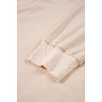 Beige Raw Edge Flower Patch Drop Shoulder Casual Top