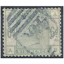 1883 SG194 6d Dull Green Good+ Used Check Letters "AB".