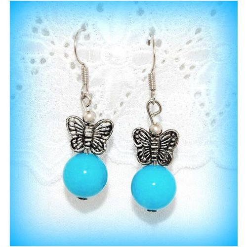 Sale Tibetan Hill Tribe Style Butterfly Jade Blue Hook Earrings Jewellery 1457