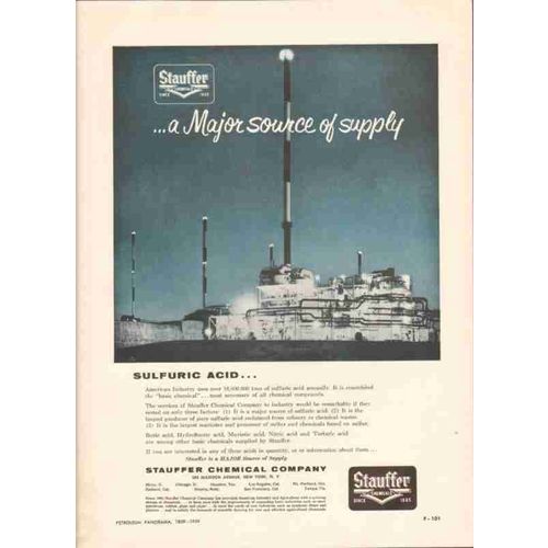 stauffer chemical company 1959 sulfuric acid petrochemical vintage ad