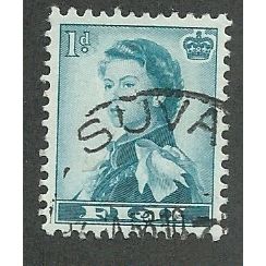 FIJ 1954 1d 'QUEEN ELIZABETH II (TURQUOISE) ' FINE USED (EBID48-254)