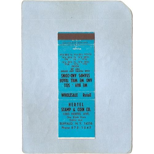 New York Buffalo Matchcover Hertel Stamp & Coin Co 1283 Hertel Ave w/Info ~2468