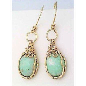 Variscite Gold Wire Wrap Gemstone Dangle Earrings 11