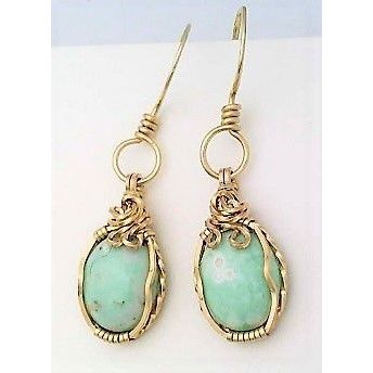 Variscite Gold Wire Wrap Earrings 11