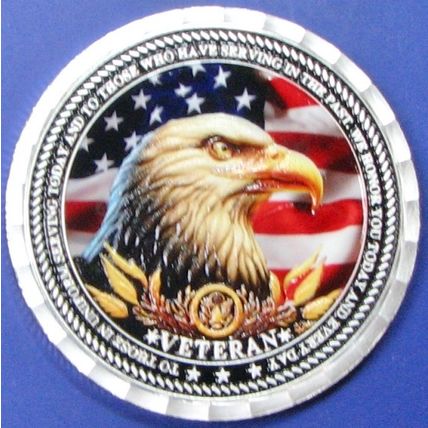 US Veterans. Challenge Coin. 1.50" Silver Tone. 80b.