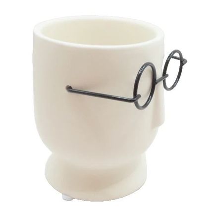 Geometric Head Ornament White Ceramic Wearing Black Glasses 9 CM Gift Home Decor