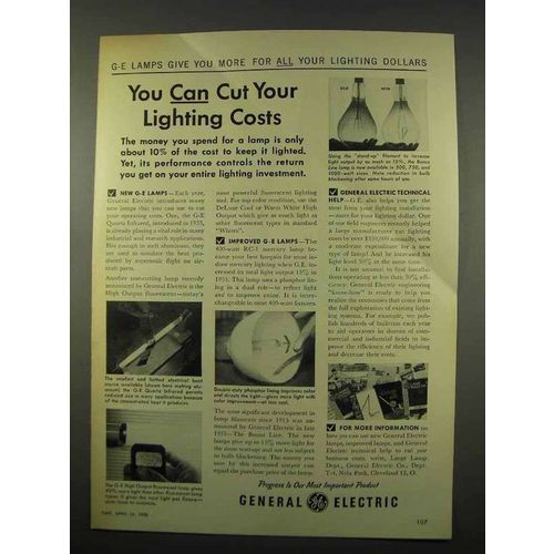 1956 General Electric Light Bulbs Ad - Cut Your Costs