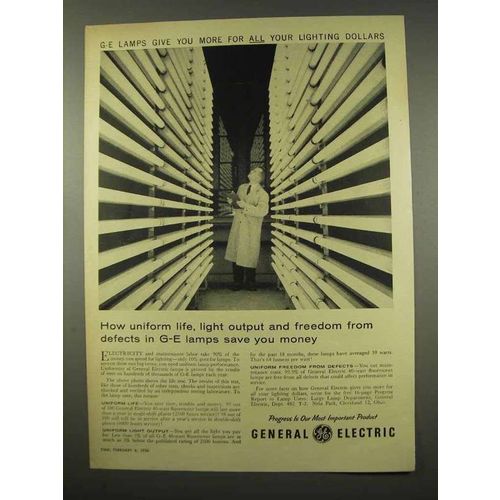 1956 General Electric Light Bulbs Ad - Uniform Life