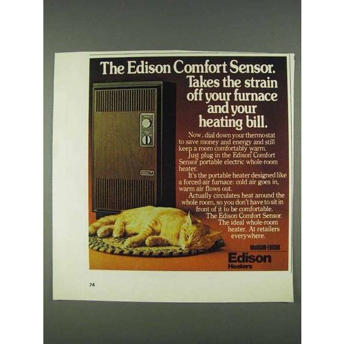 1978 Edison Comfort Sensor Heater Ad - Takes Strain Off