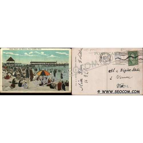 CT New London Postcard Ocean Beach & Bathers ct_box4~1775